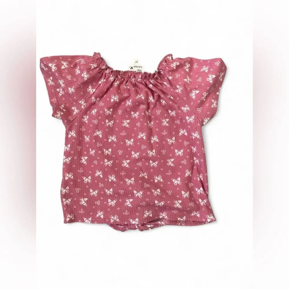 Heart & Arrow 2T Toddler Girls Pink Butterfly Ribbed Top & Pants Outfit Set